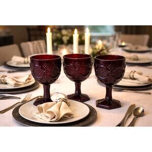 Avon Cape Cod Ruby Red Water Goblets Set 3 Vintage Glass 4" Stem